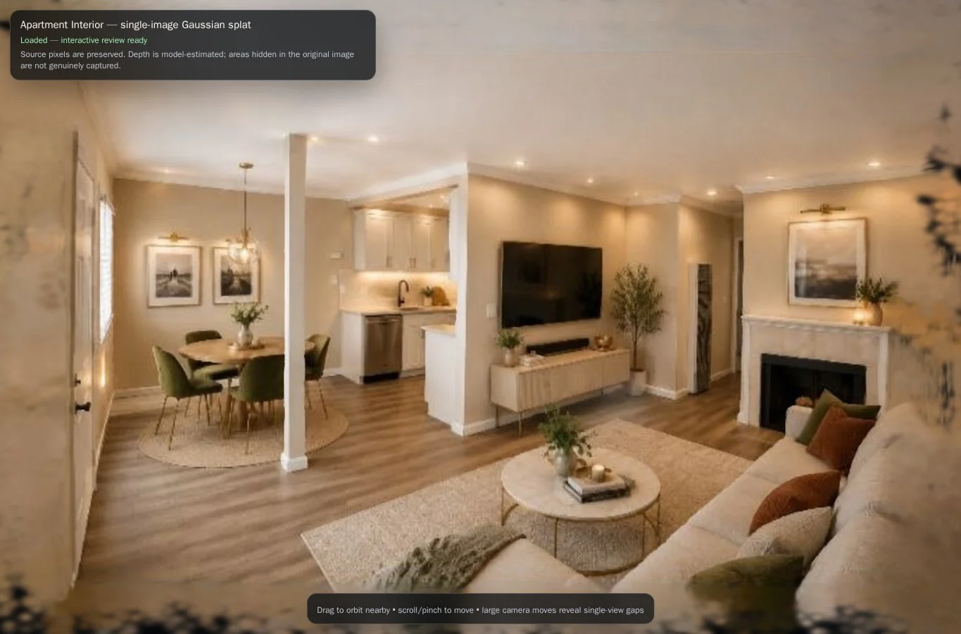 Single-image apartment Gaussian reconstruction interface