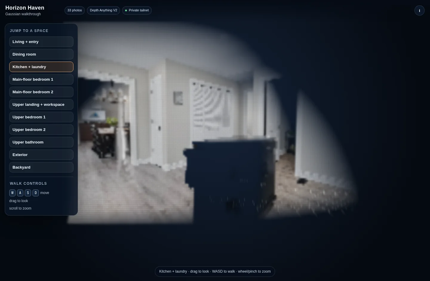 Horizon Haven exterior Gaussian reconstruction experiment
